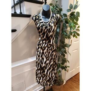 Grace Maxi Dress Women Size Large Multi Leopard Print Stretch Ruched Deep V Neck